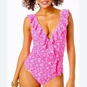 Lilly Pulitzer Pink Daisy Faux Wrap Swinsuit